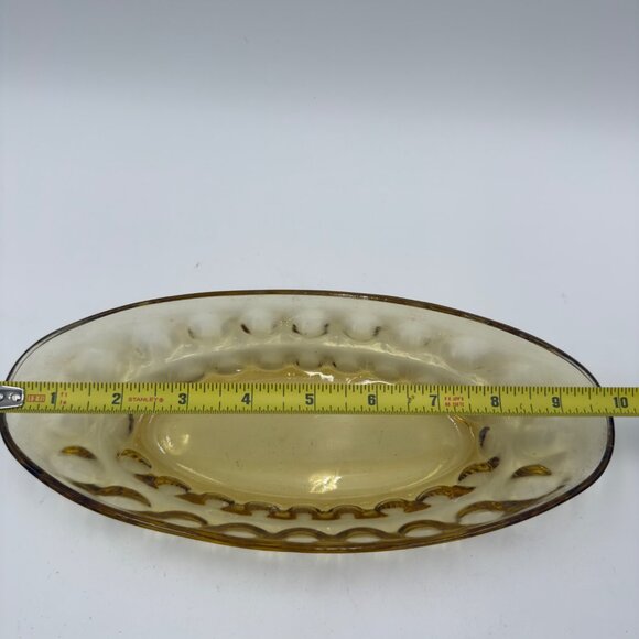 Vintage Amber Glass Oval Serving Dish With Scalloped Design Vegetables Candy’s - Picture 3 of 9